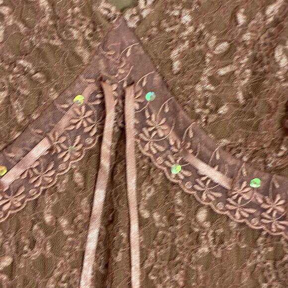 Merona Women’s Lace Sleeveless Blouse Top Brown Tie Front Size Medium - Picture 13 of 14